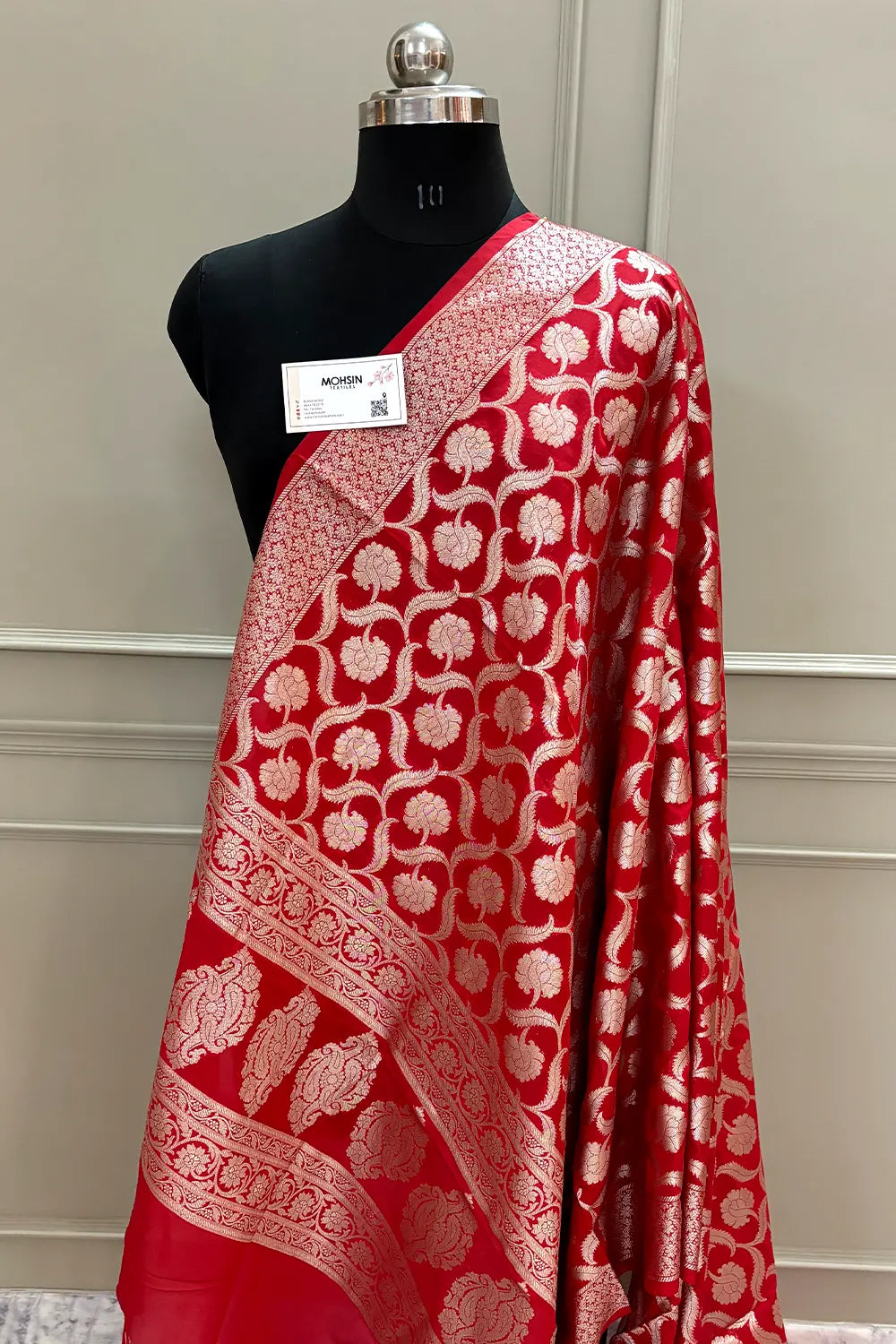 Red Patti Jaal Katan Silk Banarasi Dupatta
