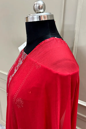 Red Printed Cotton Silk Banarasi Suit