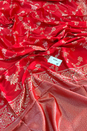 Red Resham Zari Silky Banarasi Saree