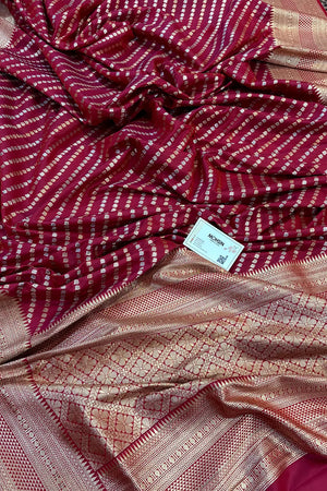 Red Tent Buti Katan Silk Banarasi Saree