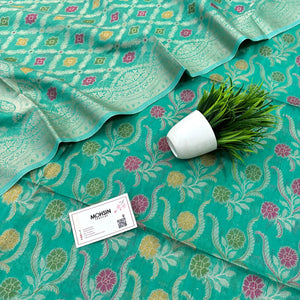 Sea Green Yoga Jaal Cotton Silk Banarasi Suit