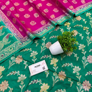 Sea Green and Pink Golden Zari Katan Silk Banarasi Saree
