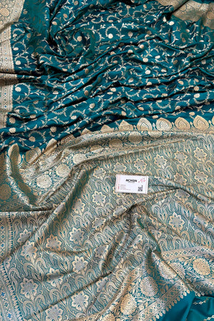 Teal Eragon Jaal Katan Silk Banarasi Saree