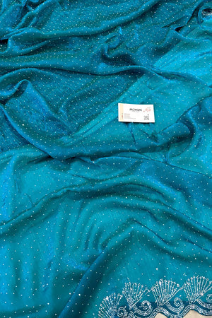 Teal Green Siroski Stone Jimmy Choo Saree