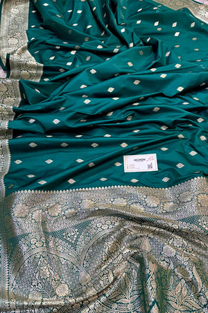Teal Mario Patti Katan Silk Banarasi Saree