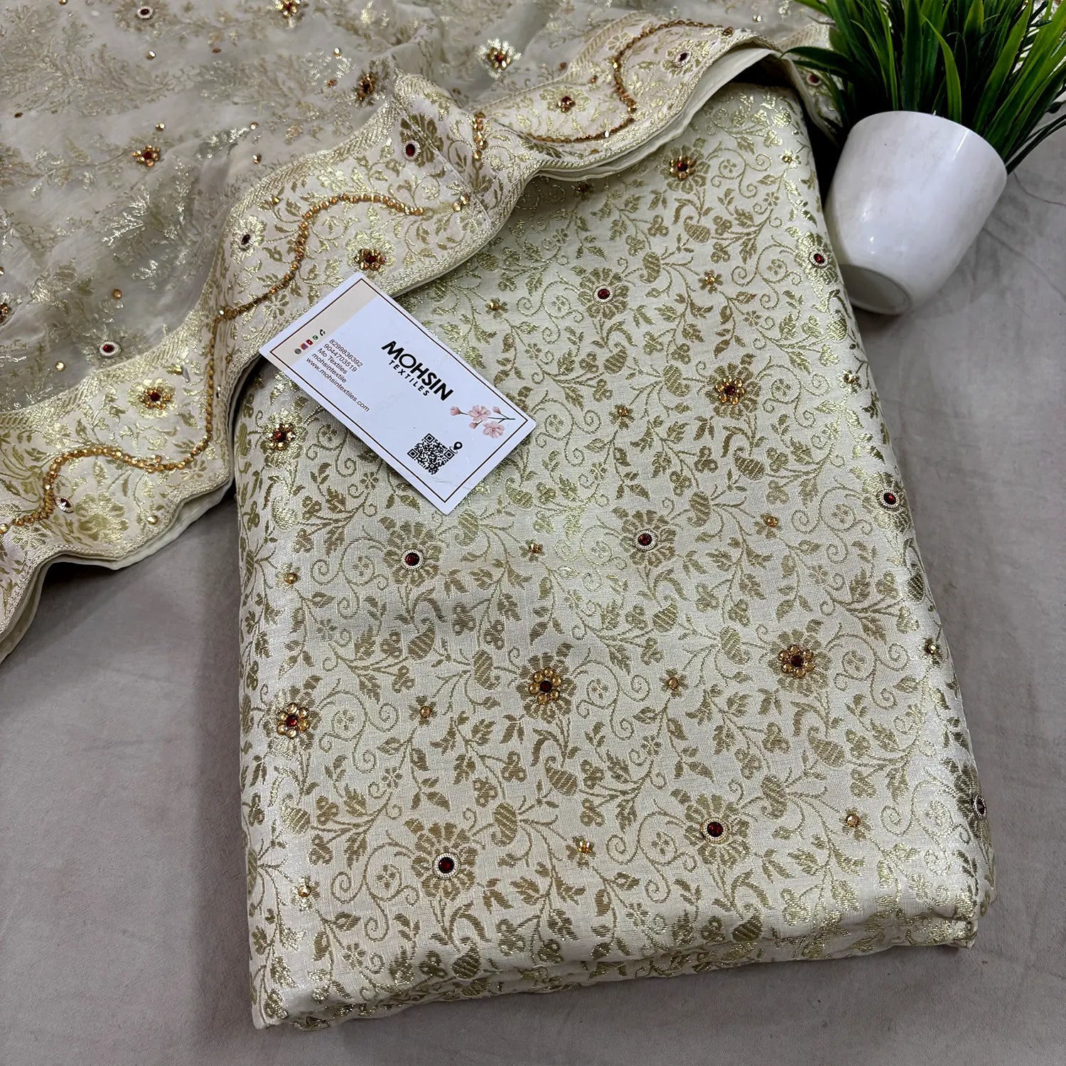 White Stone Work Kimkhab Silk Banarasi Gharara