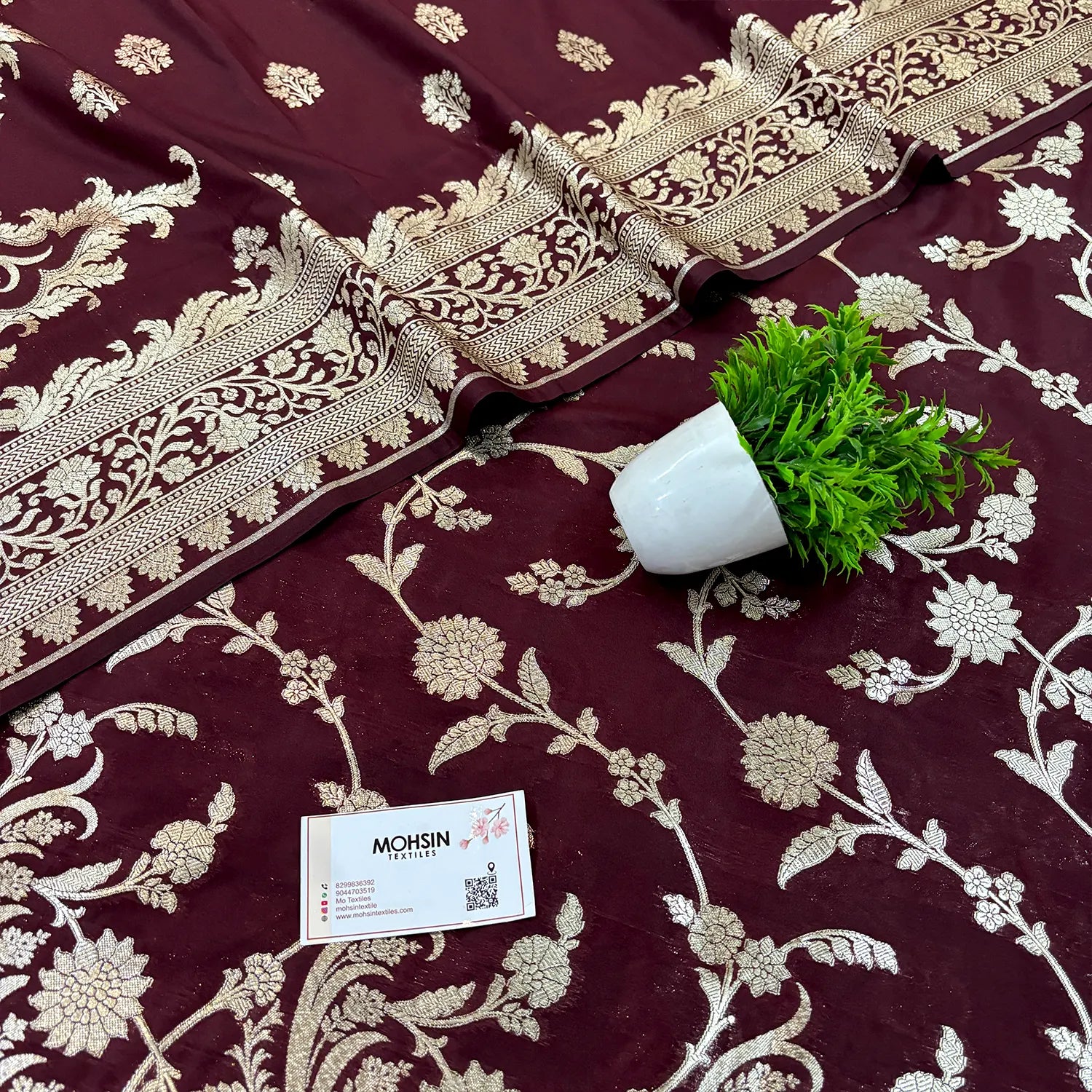 Wine Golden Zari Katan Silk Banarasi Suit