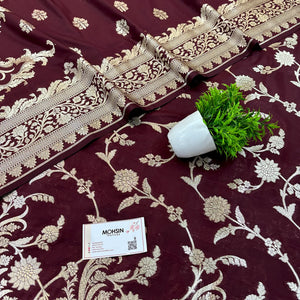 Wine Golden Zari Katan Silk Banarasi Suit