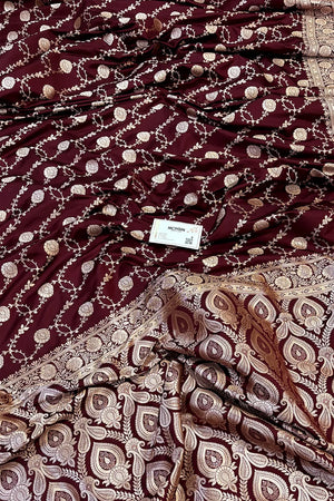 Wine Ropeway Jaal Katan Silk Banarasi Saree