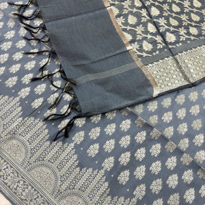 Grey Frozen Tree Satin Silk Banarasi Suit