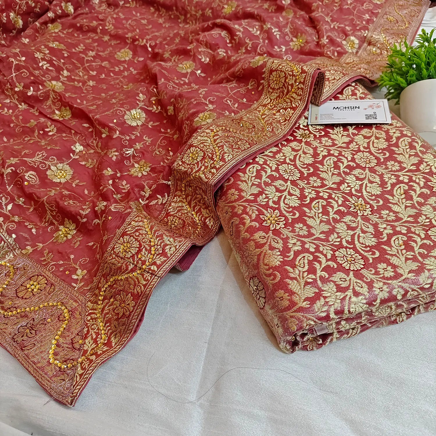 Onion Pink Stone Work Kimkhab Silk Banarasi Gharara