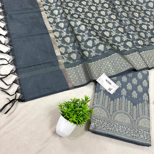 Grey Frozen Tree Satin Silk Banarasi Suit