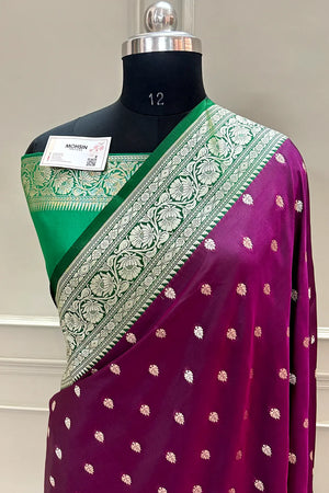Purple and Green Rudraksha Buti Katan Silk Banarasi Saree