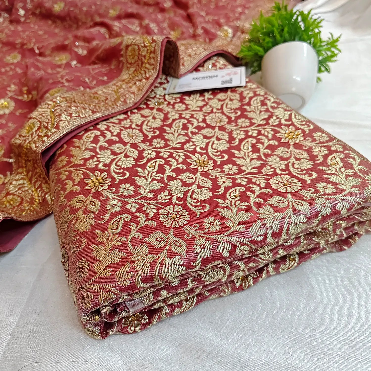 Onion Pink Stone Work Kimkhab Silk Banarasi Gharara