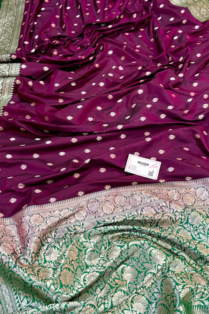 Purple and Green Rudraksha Buti Katan Silk Banarasi Saree