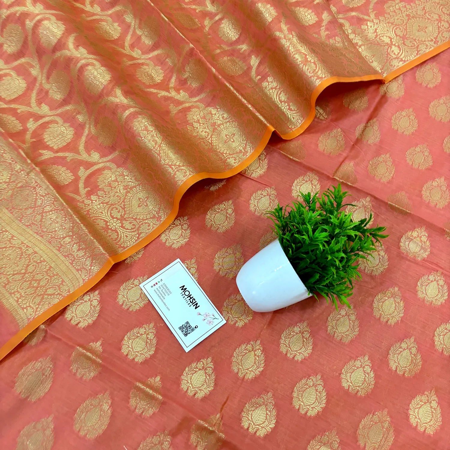 Peach Kalgha Buti Banarasi Silk Suit