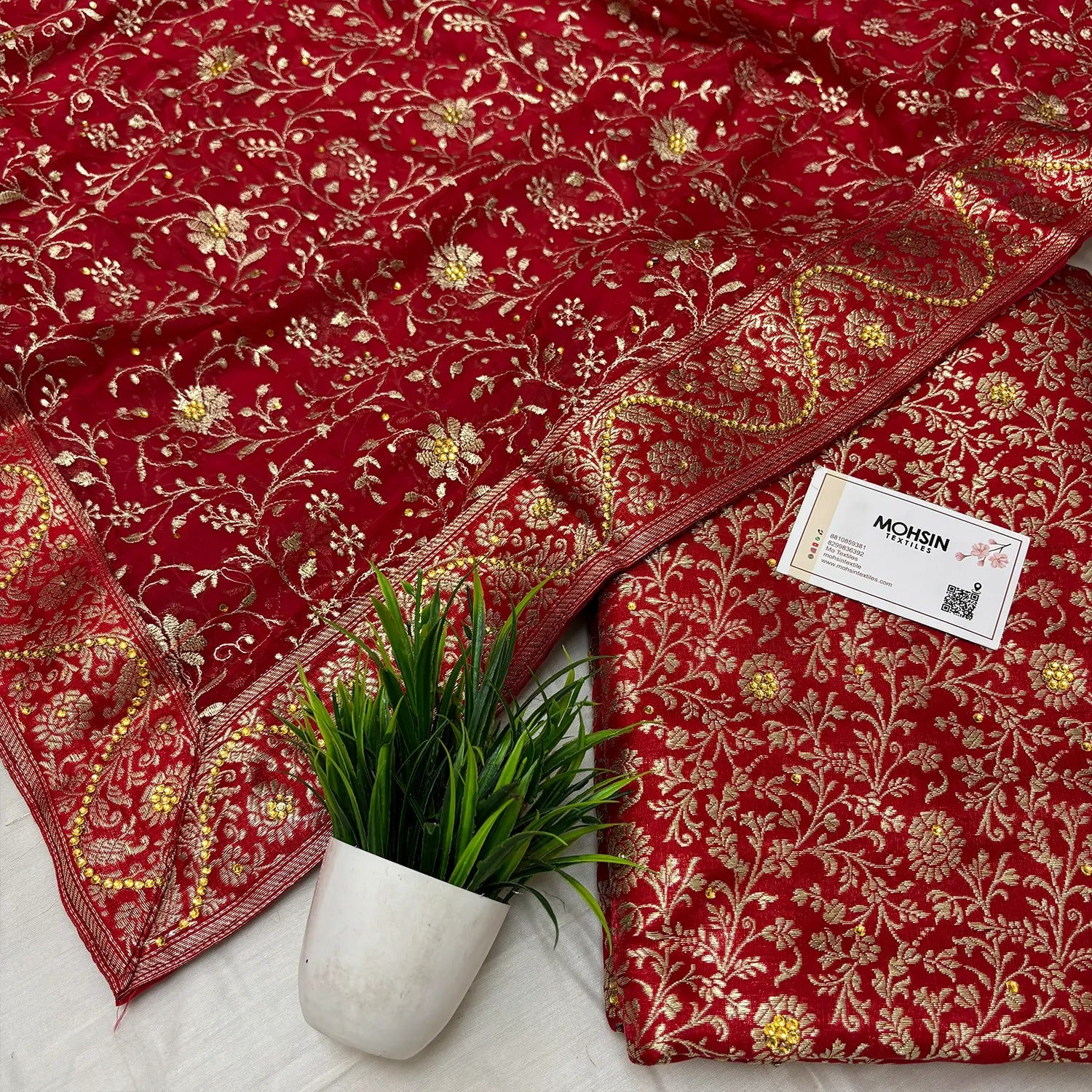 Red Stone Work Kimkhab Silk Banarasi Gharara