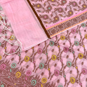 Baby Pink Resham Zari Banarasi Silk Suit