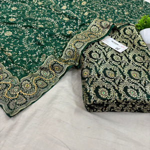 Bottle Green Chiragha Jaal Stone Work Kimkhab Silk Banarasi Gharara