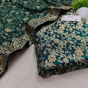 Teal Stone Work Kimkhab Silk Banarasi Gharara