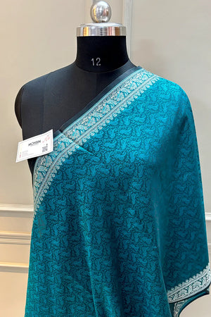 Dark Firozi Resham Zari Silk Banarasi Stole