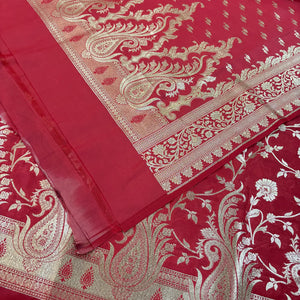 Dark Peach Golden Zari Katan Silk Banarasi Suit
