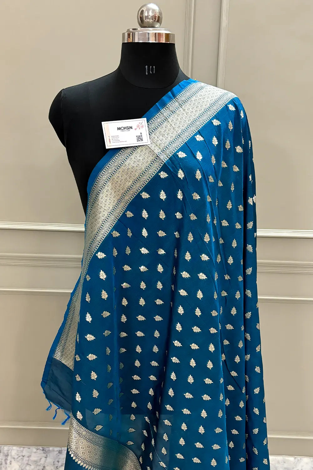 Firozi Golden Zari Katan Silk Banarasi Dupatta