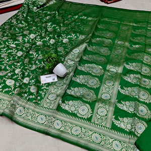 Green Ganga Jamuna Crepe Silk Banarasi Saree