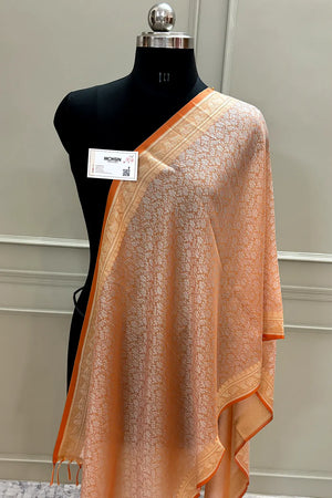 Light Peach Resham Zari Silk Banarasi Stole