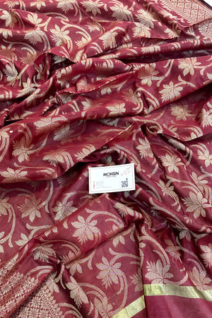 Maroon Golden Zari Banarasi Silk Dupatta