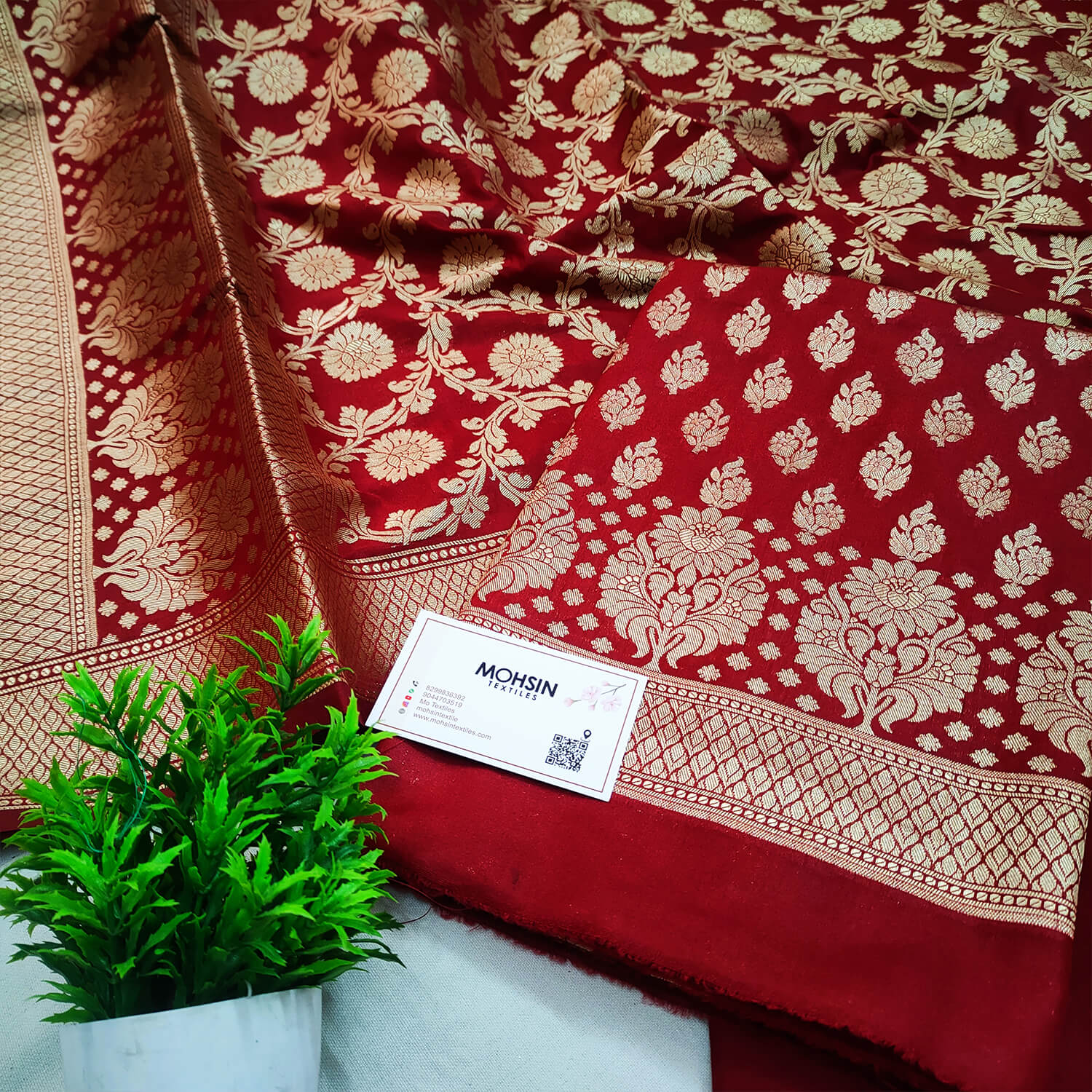 Maroon Golden Zari Katan Silk Banarasi Suit