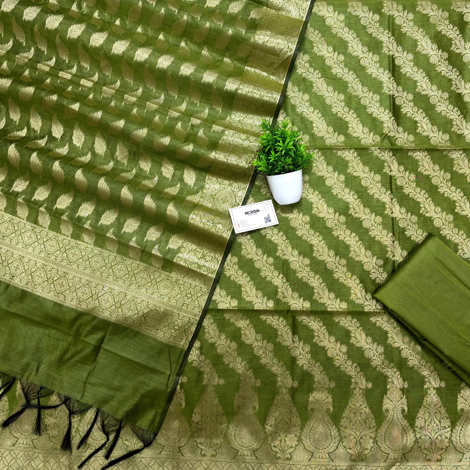 Mehendi Golden Zari Banarasi Silk Suit