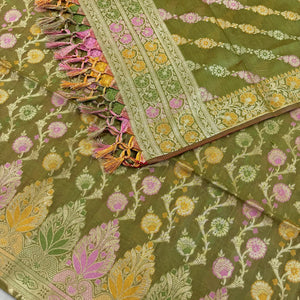 Mehendi Sindhuri Phool Resham Silk Banarasi Suit