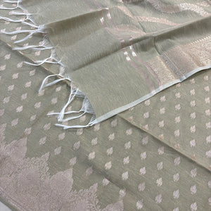 Mint Golden Zari Linen Silk Banarasi Suit