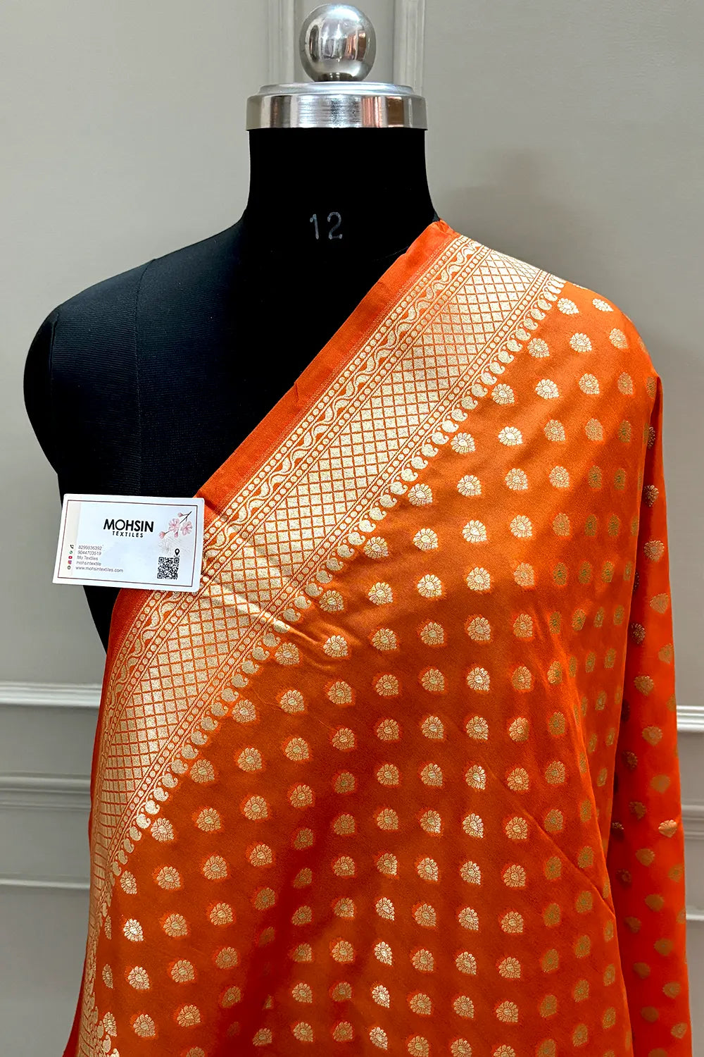 Orange Golden Zari Katan Silk Banarasi Dupatta
