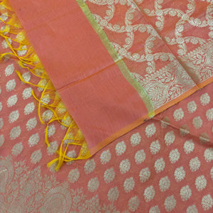 Peach Golden Zari Resham Silk Banarasi Suit