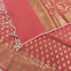 Peach Golden Zari Resham Silk Banarasi Suit