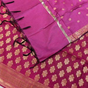 Pink Tri Phool Satin Silk Banarasi Suit
