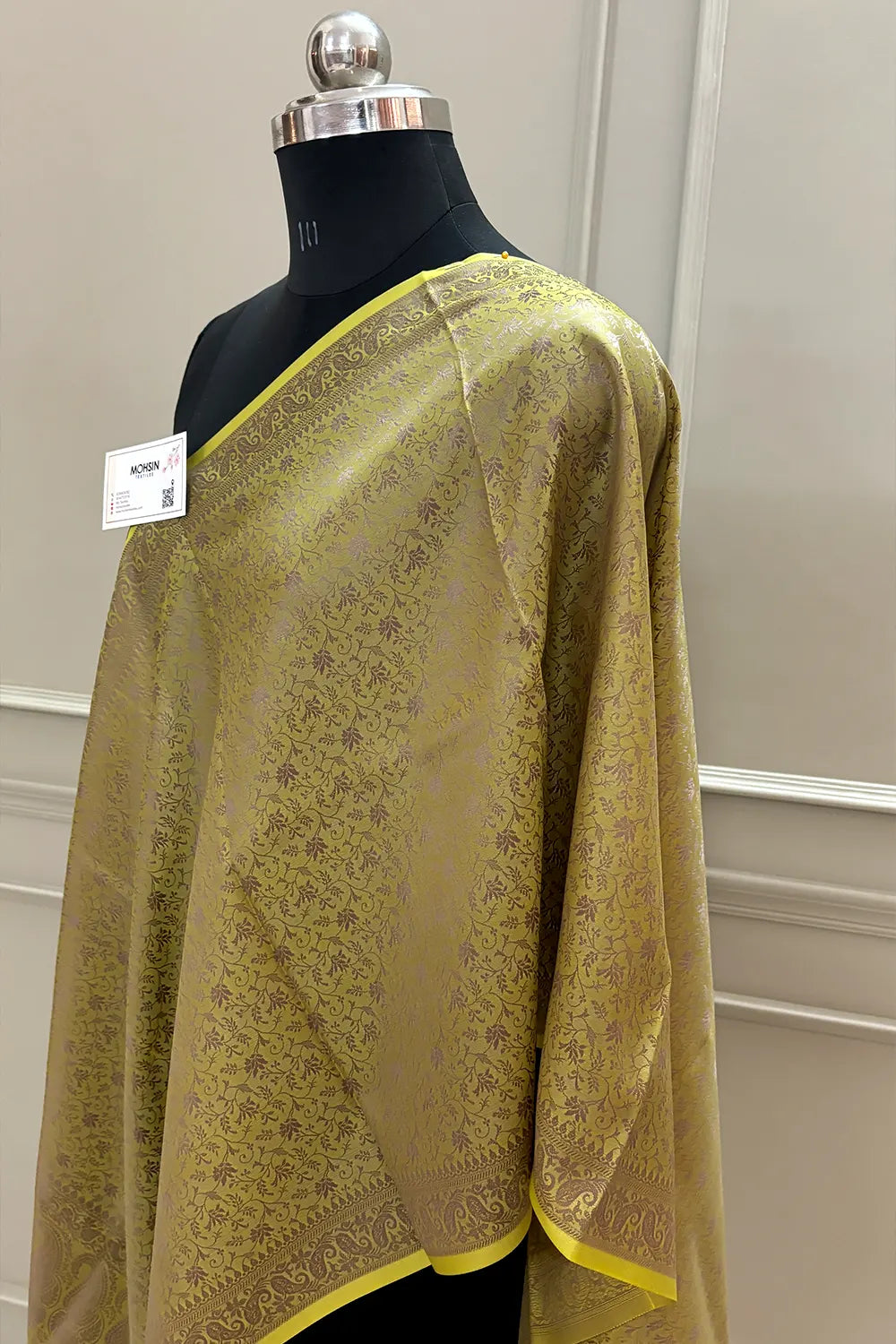 Pista Resham Zari Silk Banarasi Stole
