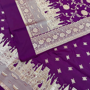 Purple Ganga Ghat Katan Silk Banarasi Suit