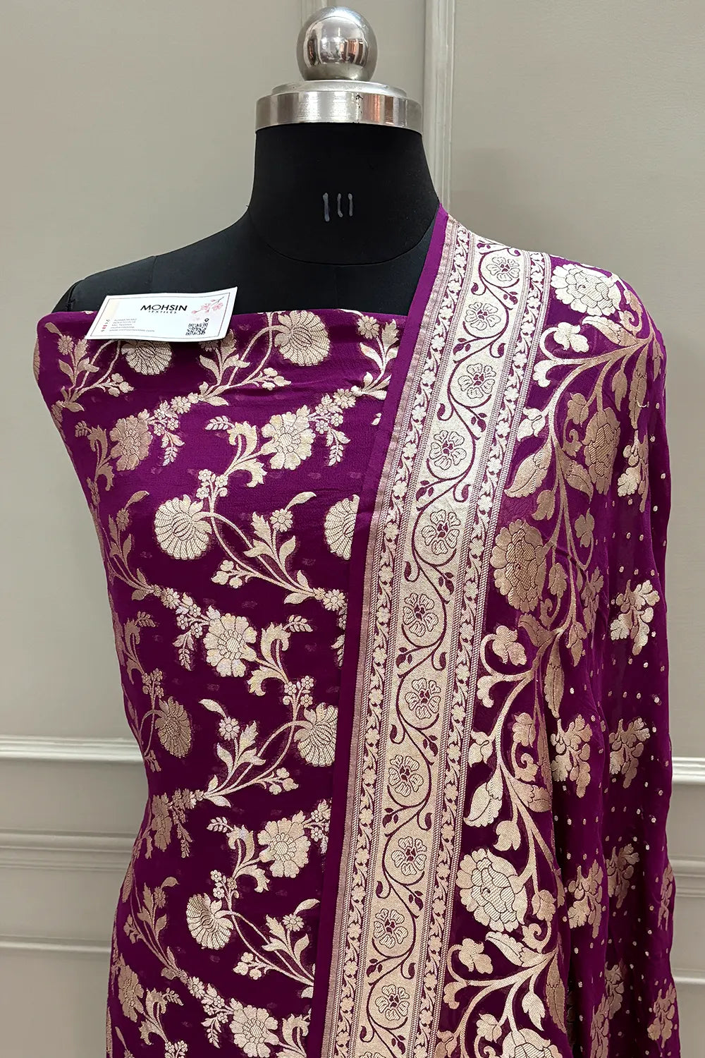 Purple Golden Zari Pure Georgette Silk Banarasi Suit