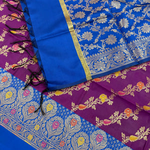 Purple and Royal Blue Rang Mahal Satin Silk Banarasi Suit