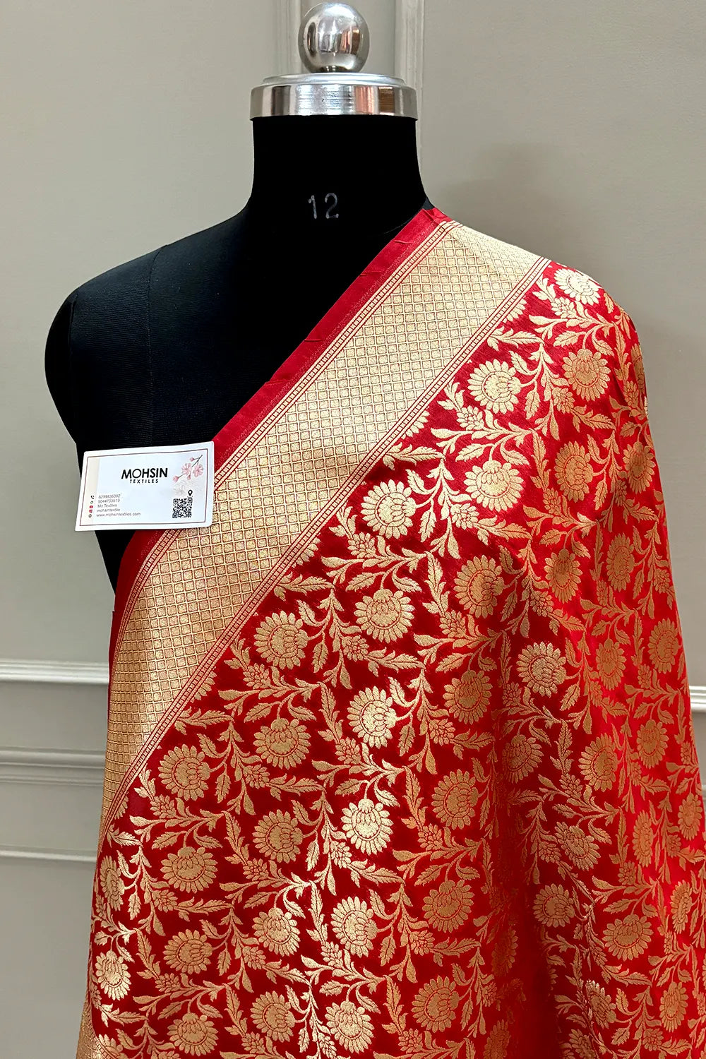 Red Golden Zari Katan Silk Banarasi Dupatta