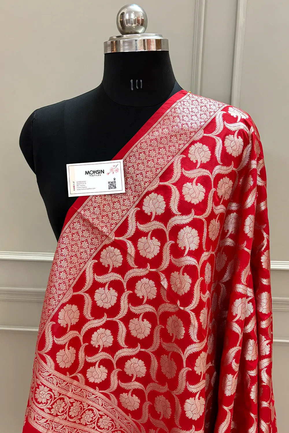 Red Patti Jaal Katan Silk Banarasi Dupatta
