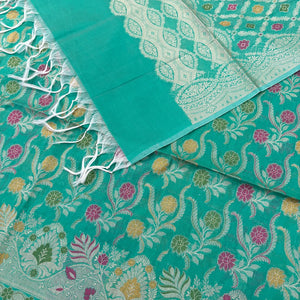 Sea Green Yoga Jaal Cotton Silk Banarasi Suit