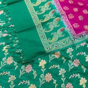 Sea Green and Pink Golden Zari Katan Silk Banarasi Saree