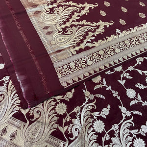Wine Golden Zari Katan Silk Banarasi Suit