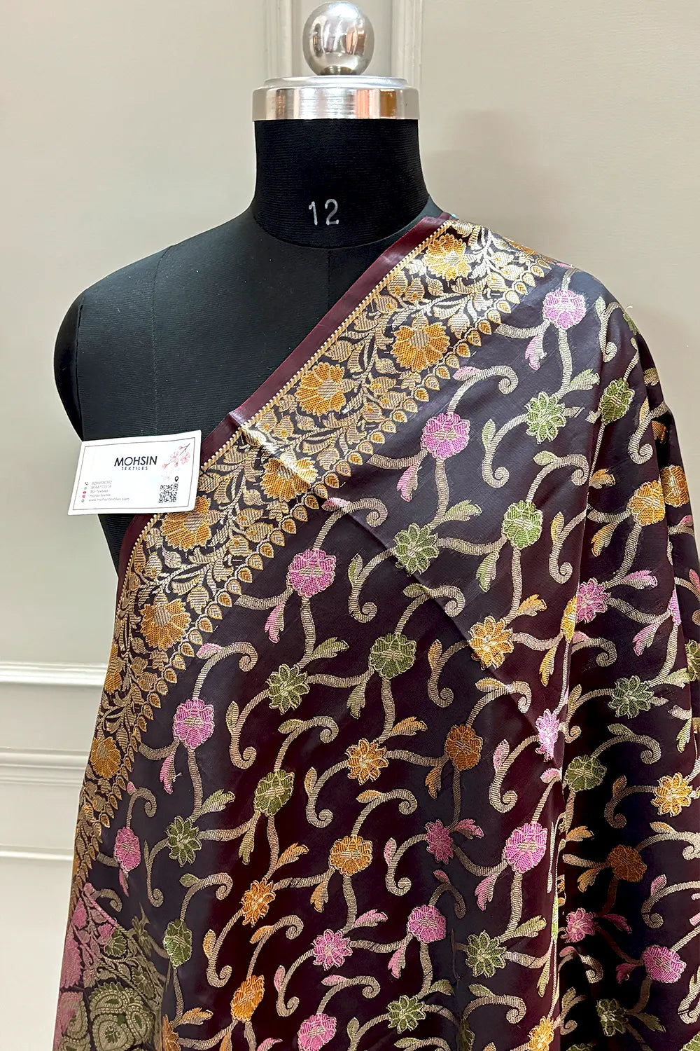 Wine Zari Meena Cotton Silk Banarasi Dupatta