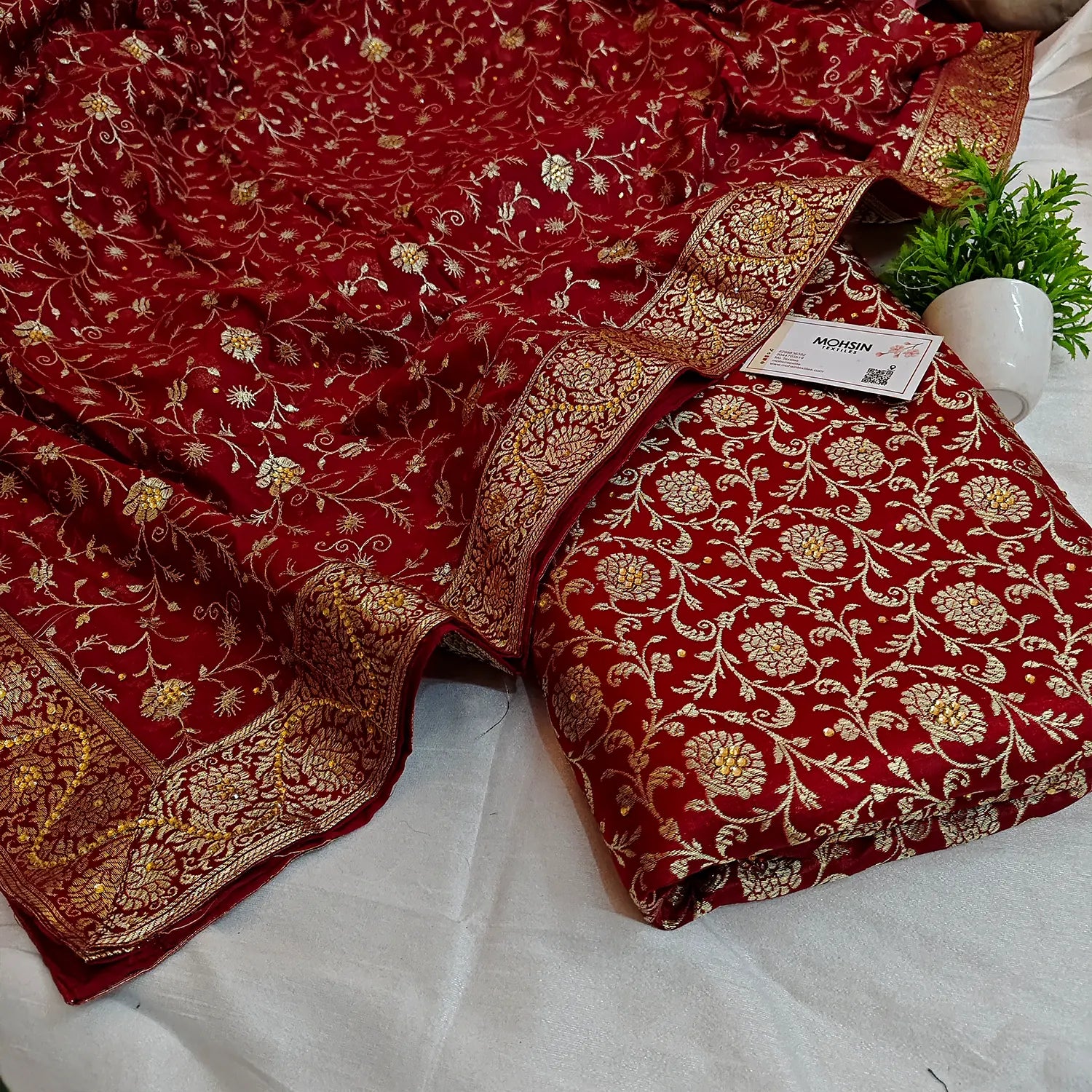 Maroon Stone Work Kimkhab Silk Banarasi Gharara