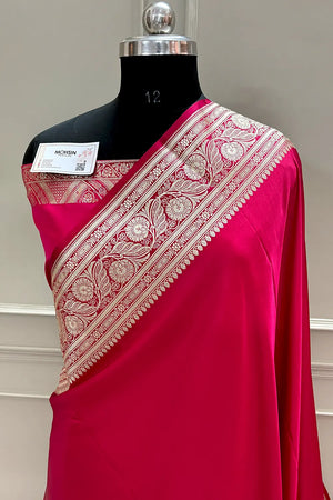 Pink Plain Royal Plain Katan Silk Banarasi Saree